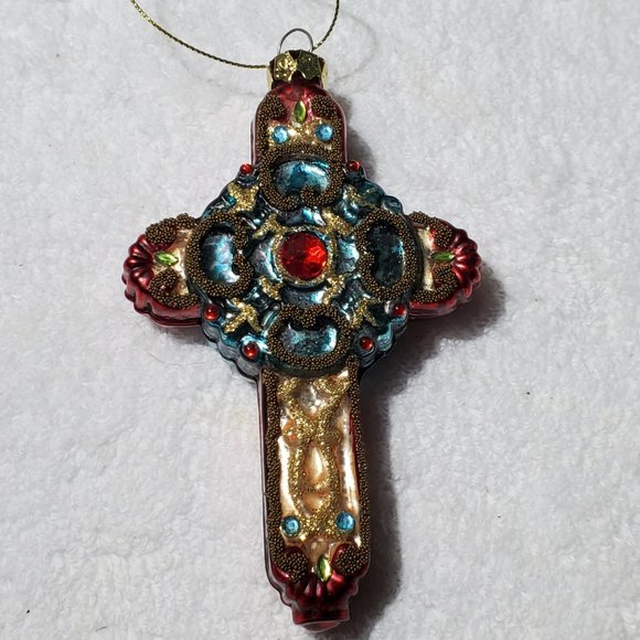 Painted Glittery Plastic Cross Christmas Ornament - Picture 3 of 4